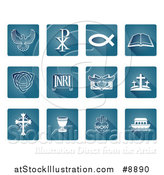 Vector Illustration of White Christian Icons on Blue Tiles by AtStockIllustration