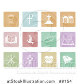 Vector Illustration of White Christian Icons on Colorful Pastel Square Tiles by AtStockIllustration