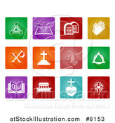 Vector Illustration of White Christian Icons on Colorful Square Tiles by AtStockIllustration