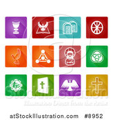 Vector Illustration of White Christian Icons on Colorful Square Tiles by AtStockIllustration