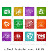 Vector Illustration of White Christian Icons on Colorful Square Tiles with Rounded Corners by AtStockIllustration