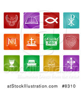 Vector Illustration of White Christian Icons on Colorful Squares by AtStockIllustration