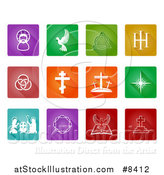 Vector Illustration of White Christian Icons on Colorful Tiles by AtStockIllustration