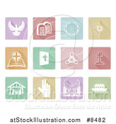 Vector Illustration of White Christian Icons on Pastel Colored Tiles by AtStockIllustration
