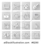 Vector Illustration of White Educational Subject Icons on Gray Squares by AtStockIllustration