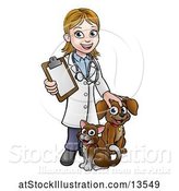 Vector Illustration of White Female Veterinarian Holding a Clipboard and Standing with a Cat and Dog by AtStockIllustration