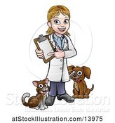 Vector Illustration of White Female Veterinarian Holding a Clipboard and Standing with a Cat and Dog by AtStockIllustration