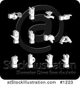 Vector Illustration of White Handshake, Jeweller, Pointing, Stop, Peace, Thumbs Down, Love, Fist, and Ok Hand Gestures by AtStockIllustration