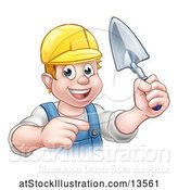 Vector Illustration of White Male Mason Worker Holding a Trowel and Pointing by AtStockIllustration