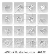 Vector Illustration of White Sports Icons on Gray Square Tiles by AtStockIllustration