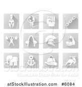 Vector Illustration of White Strength Icons on Gray Tiles by AtStockIllustration