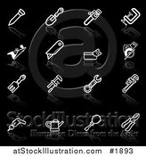 Vector Illustration of White Tool Application Icons with Reflections over Black by AtStockIllustration