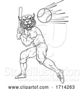 Vector Illustration of Wildcat Baseball Player Mascot Swinging Bat by AtStockIllustration