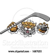 Vector Illustration of Wildcat Ice Hockey Player Animal Sports Mascot by AtStockIllustration