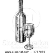 Vector Illustration of Wine Bottle and Glass Vintage Etching Woodcut by AtStockIllustration