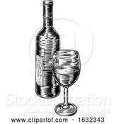 Vector Illustration of Wine Bottle and Glass Vintage Woodcut Engraving by AtStockIllustration