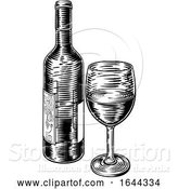 Vector Illustration of Wine Bottle and Glass Vintage Woodcut Etching by AtStockIllustration