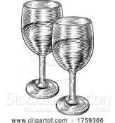 Vector Illustration of Wine Glasses Vintage Etching Woodcut by AtStockIllustration