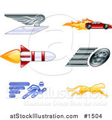 Vector Illustration of Winged Envelope, Sports Car, Rocket, Tire, Sprinter and Cheetah by AtStockIllustration