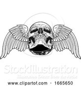 Vector Illustration of Winged Skull Vintage Woodcut Illustration by AtStockIllustration
