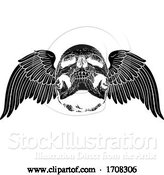 Vector Illustration of Winged Skull Vintage Woodcut Illustration by AtStockIllustration