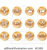 Vector Illustration of Winner, Laurel, Victory, Thumbs Up, Number 1, Handshake, Medal, Trophy, Champagne, Racing Flag and Wine by AtStockIllustration