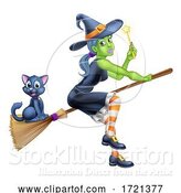 Vector Illustration of Witch Halloween Character on a Broomstick by AtStockIllustration