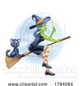 Vector Illustration of Witch Halloween Character on Broom Stick by AtStockIllustration