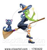 Vector Illustration of Witch Halloween Character on Broom Stick by AtStockIllustration