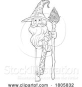 Vector Illustration of Wizard Merlin Beard Magician Guy Character by AtStockIllustration