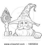Vector Illustration of Wizard Merlin Beard Magician Guy Character by AtStockIllustration