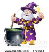 Vector Illustration of Wizard with Cauldron and Wand by AtStockIllustration