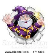 Vector Illustration of Wizard with Wand Breaking Through Background by AtStockIllustration