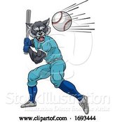 Vector Illustration of Wolf Baseball Player Mascot Swinging Bat at Ball by AtStockIllustration