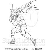 Vector Illustration of Wolf Baseball Player Mascot Swinging Bat at Ball by AtStockIllustration