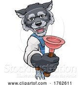 Vector Illustration of Wolf Plumber Mascot Holding Plunger by AtStockIllustration