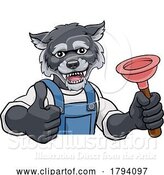 Vector Illustration of Wolf Plumber Mascot Holding Plunger by AtStockIllustration