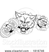 Vector Illustration of Wolf Werewolf Weight Lifting Dumbbell Gym Mascot by AtStockIllustration