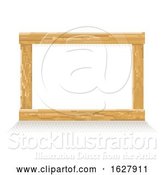 Vector Illustration of Wooden Pixel Art Background Sign by AtStockIllustration