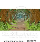 Vector Illustration of Woodland Forest Background Trees Landscape Scene by AtStockIllustration