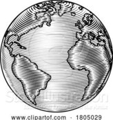 Vector Illustration of World Globe Earth Global Map Woodcut Planet by AtStockIllustration