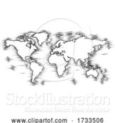 Vector Illustration of World Map Drawing Old Woodcut Engraved Style by AtStockIllustration