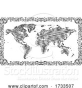 Vector Illustration of World Map Drawing Old Woodcut Engraved Style by AtStockIllustration