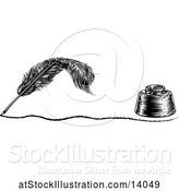 Vector Illustration of Writing Feather Quill Pen with a Line and Ink Well by AtStockIllustration