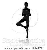 Vector Illustration of Yoga Pilates Tree Pose Lady Silhouette, on a White Background by AtStockIllustration