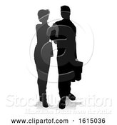 Vector Illustration of Young Couple Shopping Silhouettes, on a White Background by AtStockIllustration