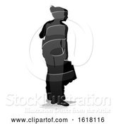 Vector Illustration of Young Couple Shopping Silhouettes, on a White Background by AtStockIllustration