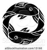 Vector Illustration of Zodiac Horoscope Astrology Pisces Fish Circle Design in Black and White by AtStockIllustration