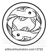 Vector Illustration of Zodiac Horoscope Astrology Pisces Fish Circle Design in Black and White by AtStockIllustration