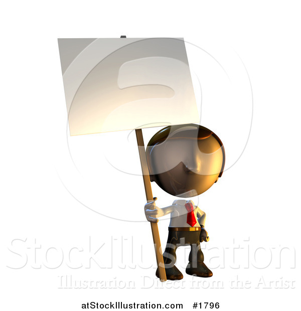 Illustration of a 3d Business Man Character Mascot Standing Holding a Sign Placard on a Pole